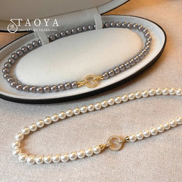 Round Pearl Circle Pendant Necklace - Geometric Modern Pearl Jewelry