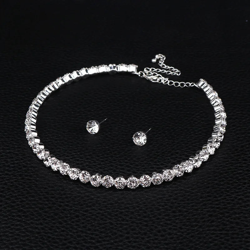 Silver Color Cubic Zircon Wedding Jewelry Set - Bridal Necklace and Earrings