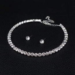Silver Color Cubic Zircon Wedding Jewelry Set - Bridal Necklace and Earrings