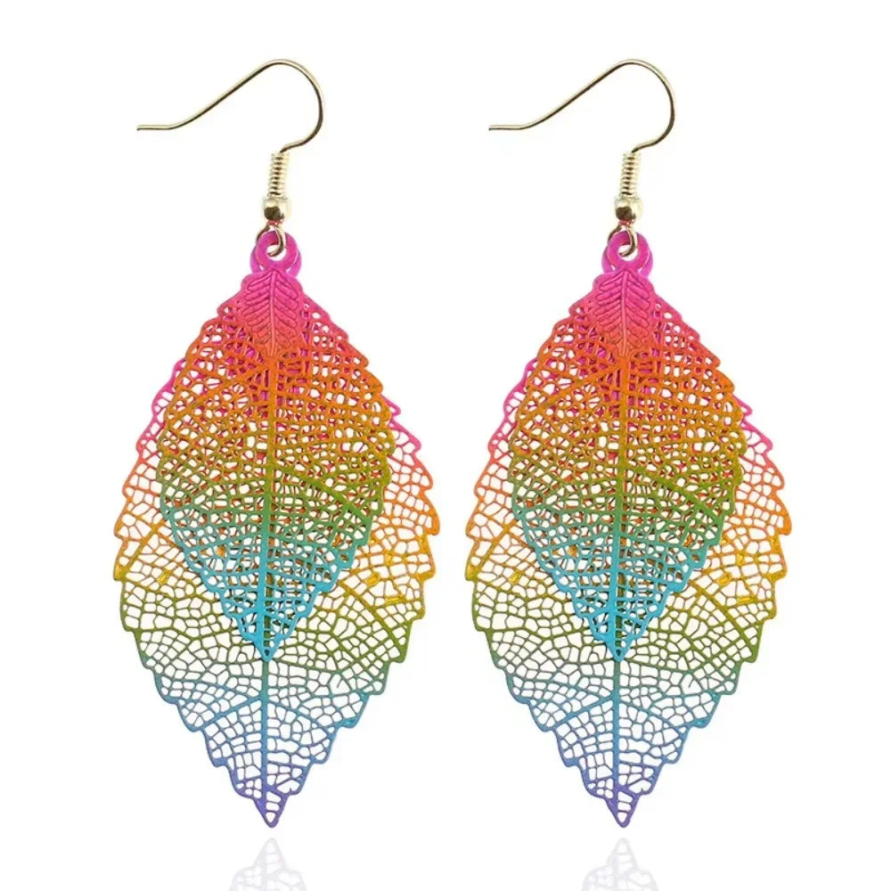 Vintage Boho Colorful Leaf Earrings - Elegant Statement Jewelry