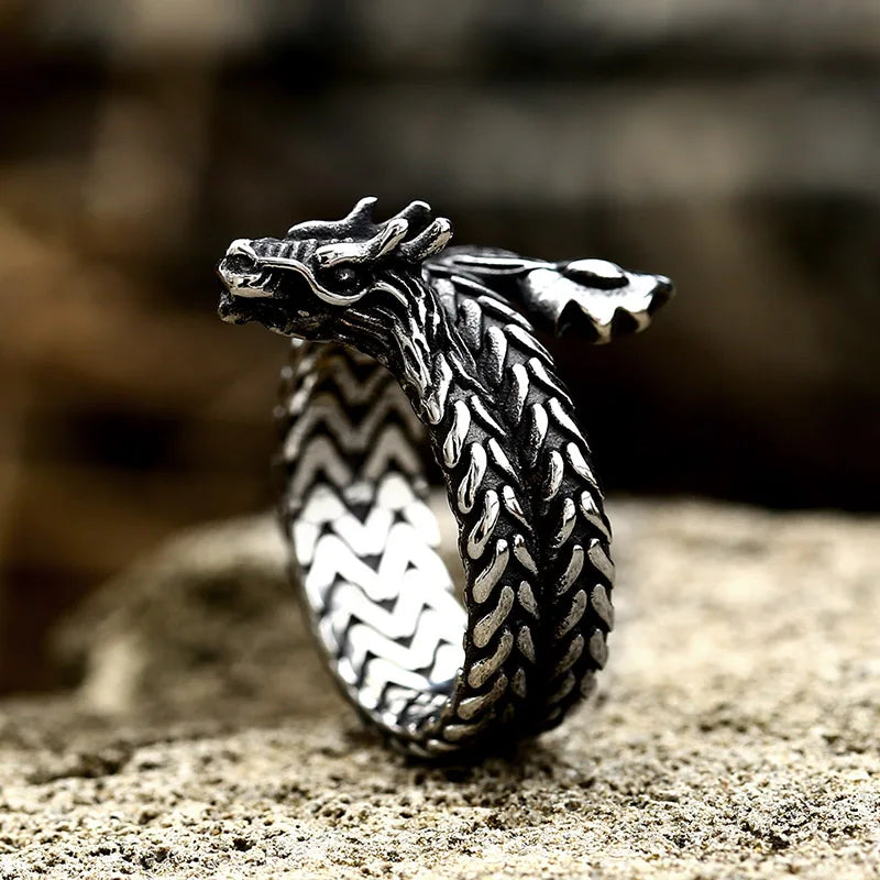 Black Dragon 316L Stainless Steel Ring - Mythical Creature Jewelry