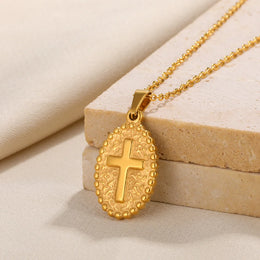 Vintage Cross Pendant Necklace - Stainless Steel Christian Jewelry