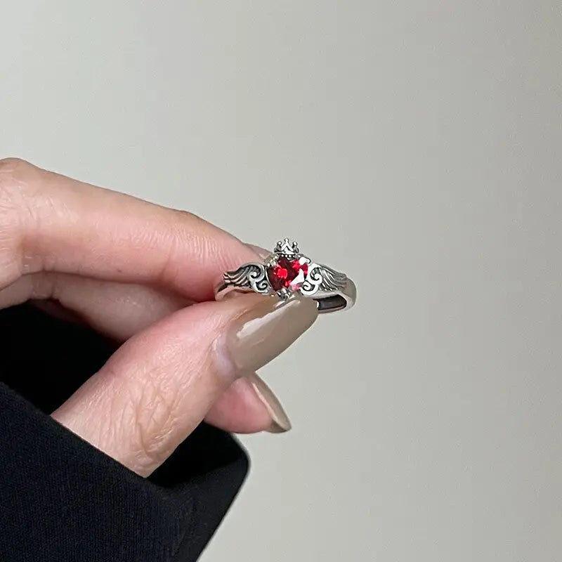 925 Sterling Silver Red Love Heart Ring - Romantic Gemstone Jewelry