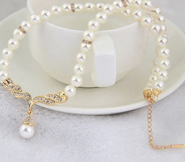 Gold Color Simulated Pearl Jewelry Set - Luxury Necklace and Earrings