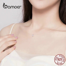 Silver Invisible Chain Necklace - Floating Zircon Pendant