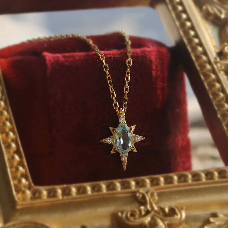 925 Sterling Silver Simple Opal Star Necklace - Celestial Gemstone Jewelry