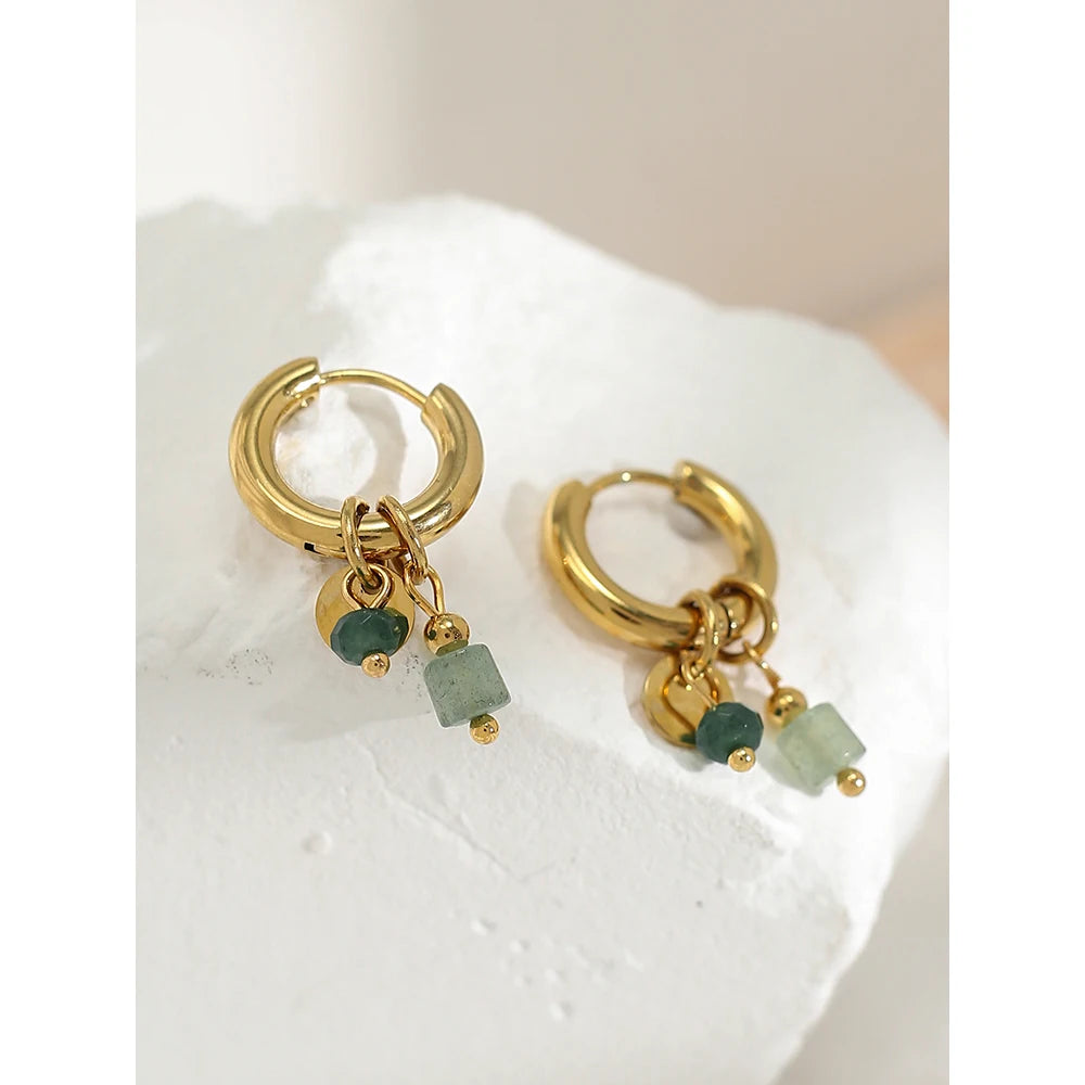 Vintage Natural Stone Earrings - Bohemian Hoop Jewelry