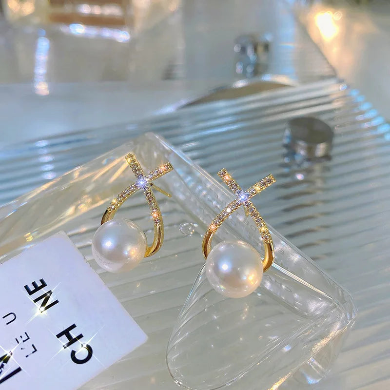 Rhinestone Pearl Stud Earrings - Elegant Pearl Jewelry