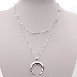 Double Layer Moon Pendant Necklace - Gold-Tone Celestial Jewelry