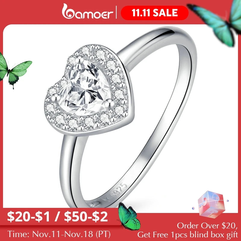 925 Sterling Silver Bright Love Ring - Heart Zircon Trendy Design
