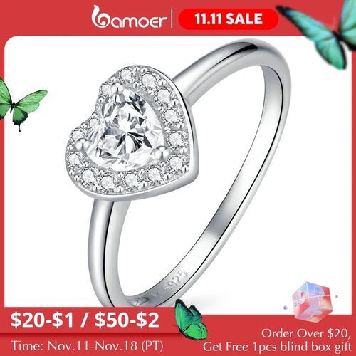 925 Sterling Silver Bright Love Ring - Heart Zircon Trendy Design
