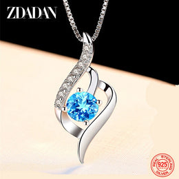 Dainty Blue Crystal Chain Necklace - Delicate Sterling Silver Jewelry