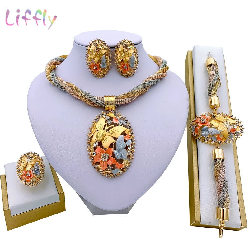 Luxury African Beads Jewelry Set - Necklace, Earrings, Bracelet & Ring