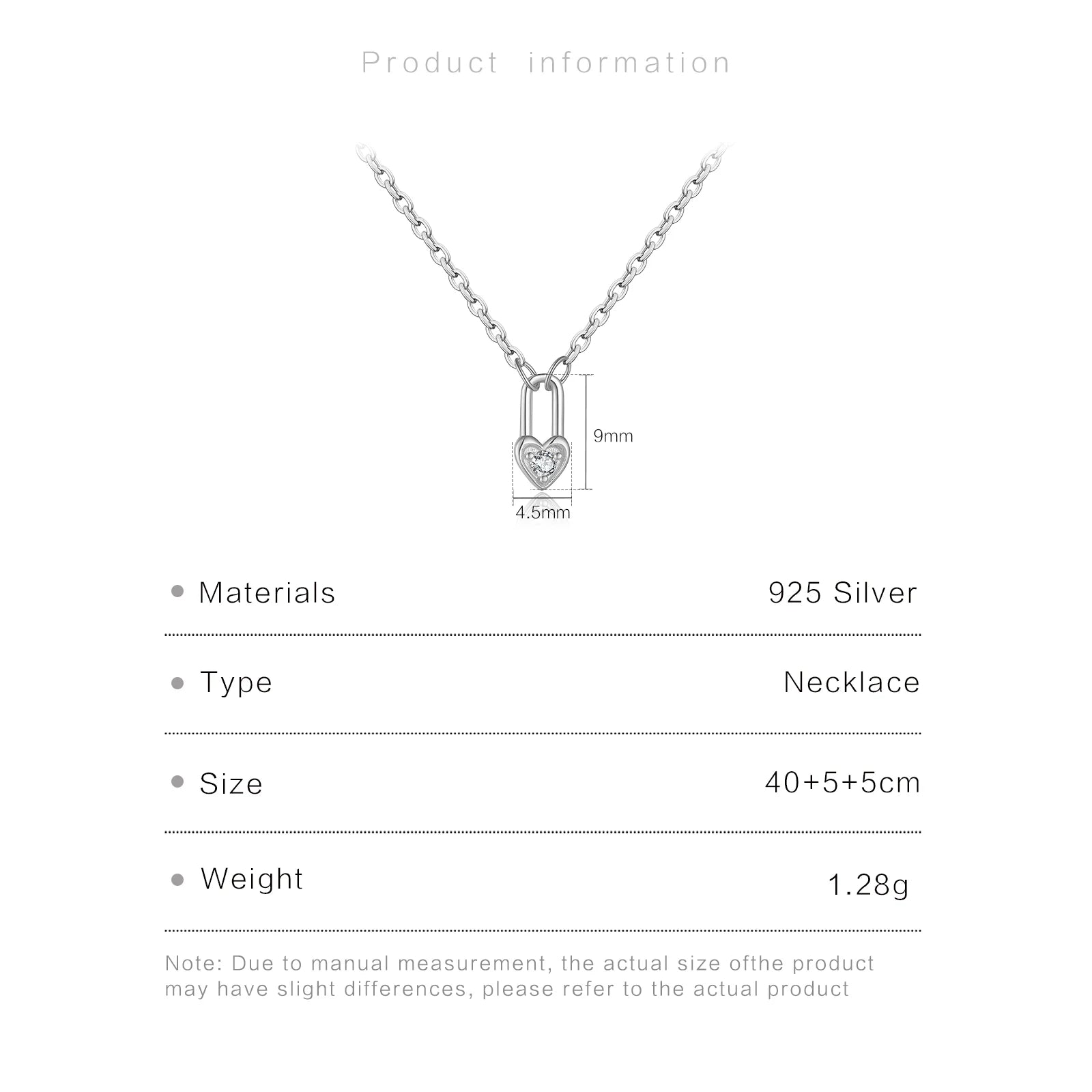 925 Sterling Silver Heart Padlock Pendant Necklace - Romantic Lock Jewelry