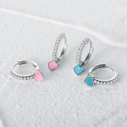 Cute Enamel Heart Drop Earring - Trendy Hoop Fashion Jewelry