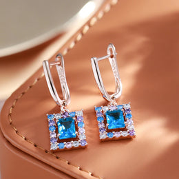 Rose Gold Square Drop Earrings - Cubic Zirconia Antique Fashion Jewelry