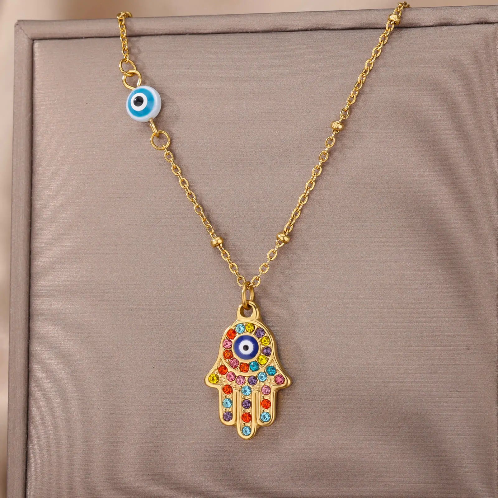 Turkish Eye Zircon Pendant Necklace - Protective Stainless Steel Charm