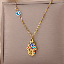 Turkish Eye Zircon Pendant Necklace - Protective Stainless Steel Charm
