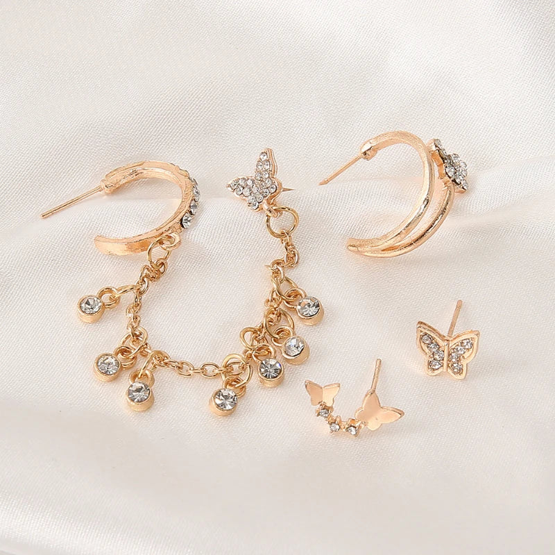 Creative Glossy Butterfly Stud Earrings - Rhinestone Clip Jewelry