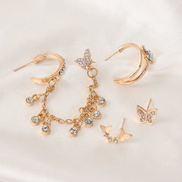 Creative Glossy Butterfly Stud Earrings - Rhinestone Clip Jewelry