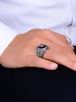 Antique Turkish Red Crystal Ring - Vintage Ottoman Statement Jewelry