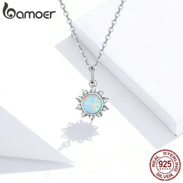 925 Sterling Silver White Opal Sun Pendant Necklace - Celestial Fine Jewelry