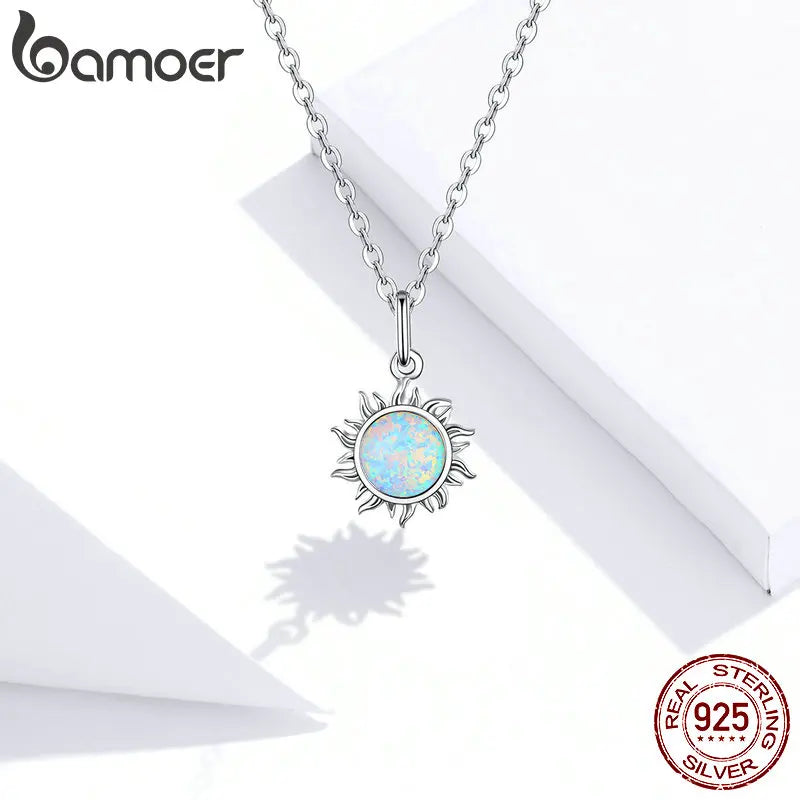 925 Sterling Silver White Opal Sun Pendant Necklace - Celestial Fine Jewelry