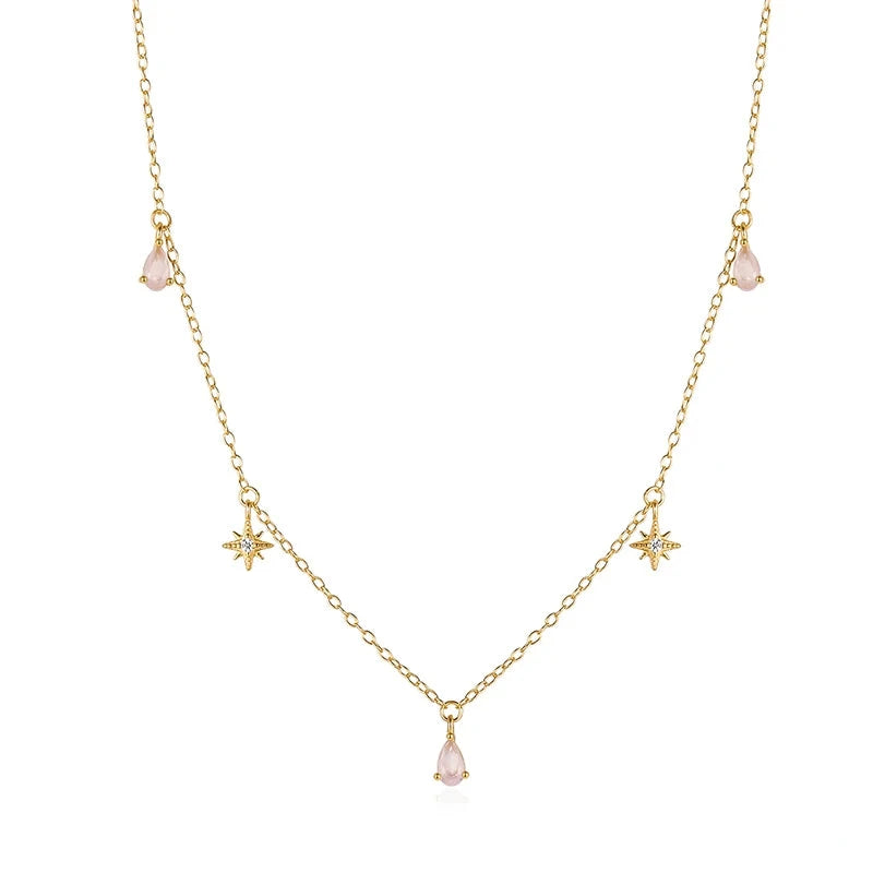 925 Sterling Silver Pink Zircon Charm Necklace - Elegant 45cm Design