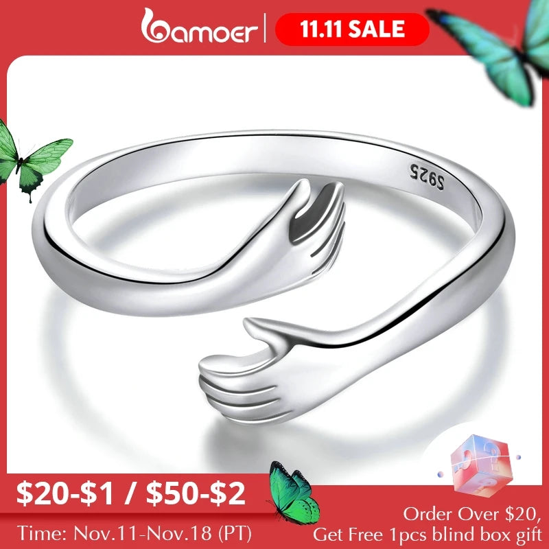 925 Sterling Silver Hug Warmth and Love Hand Adjustable Ring - Romantic Jewelry