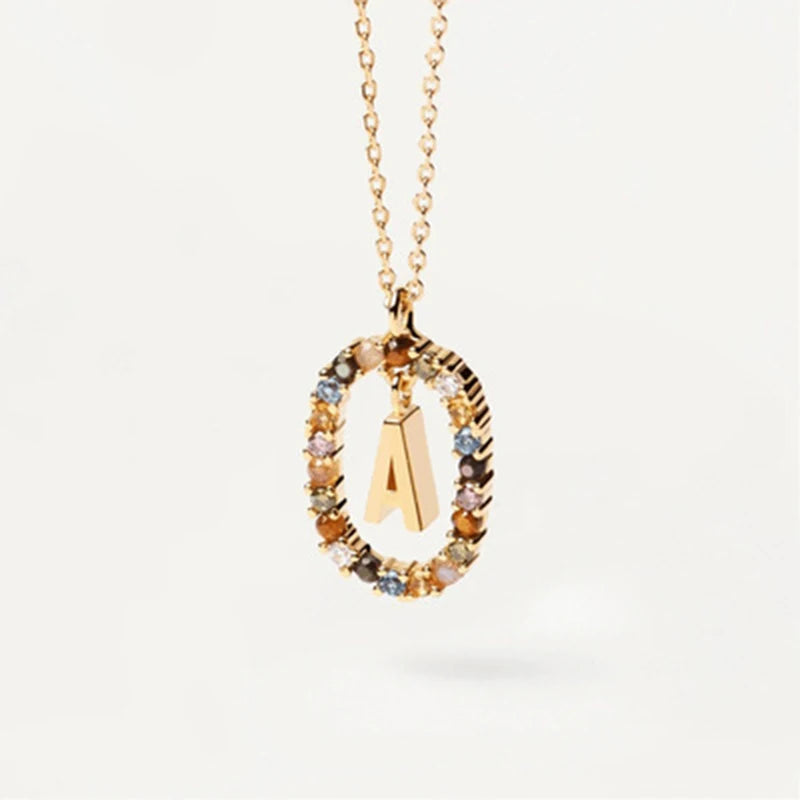 Colored Zircon Letter Necklace - Personalized Initial Jewelry