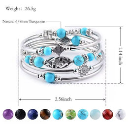 Natural Turquoise Wrapped Bracelet - Stone Beaded Strand Fashion Jewelry