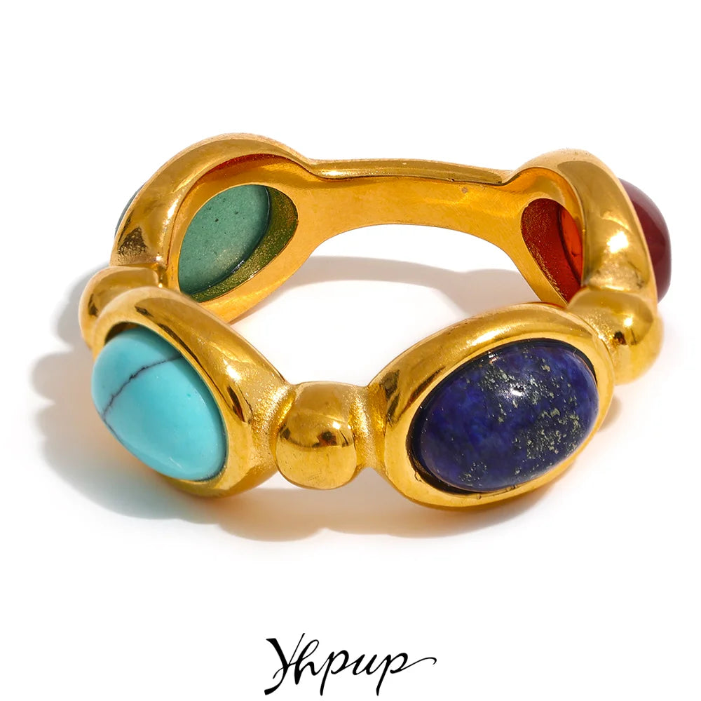 Colorful Agate Stone Ring - Trendy Geometric Party Jewelry