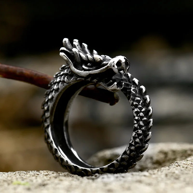 Black Dragon 316L Stainless Steel Ring - Mythical Creature Jewelry
