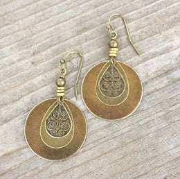 Ethnic Round Bronze Carved Earrings - Zinc Alloy Fashion Drop Jewelry