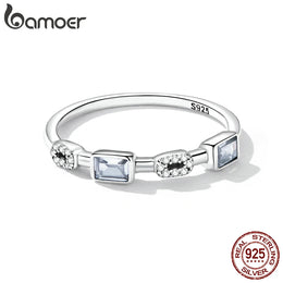 925 Sterling Silver Square Cubic Zirconia Ring - Geometric Trendy Jewelry
