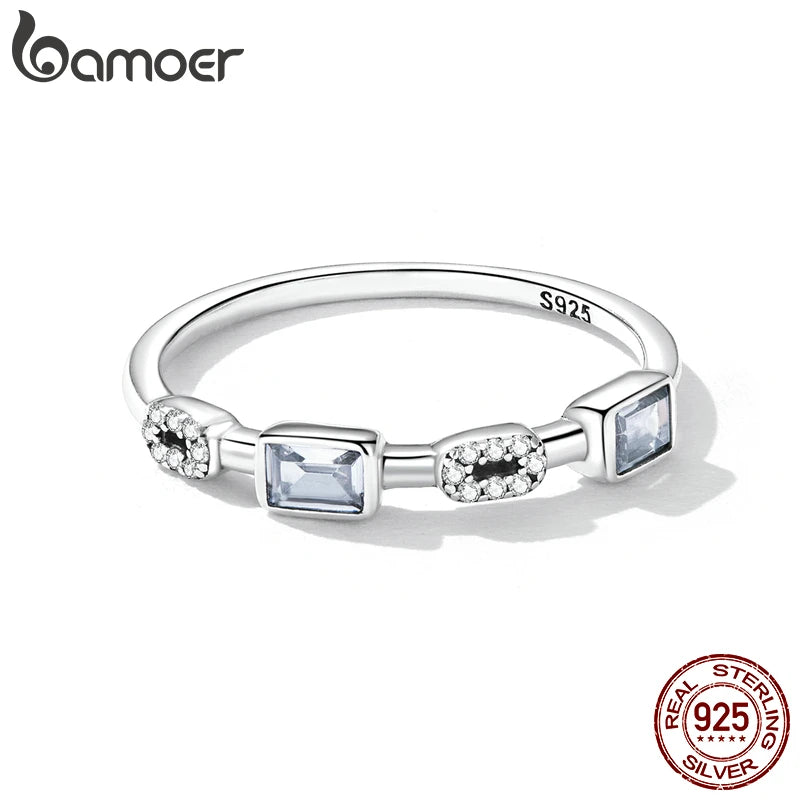 925 Sterling Silver Square Cubic Zirconia Ring - Geometric Trendy Jewelry