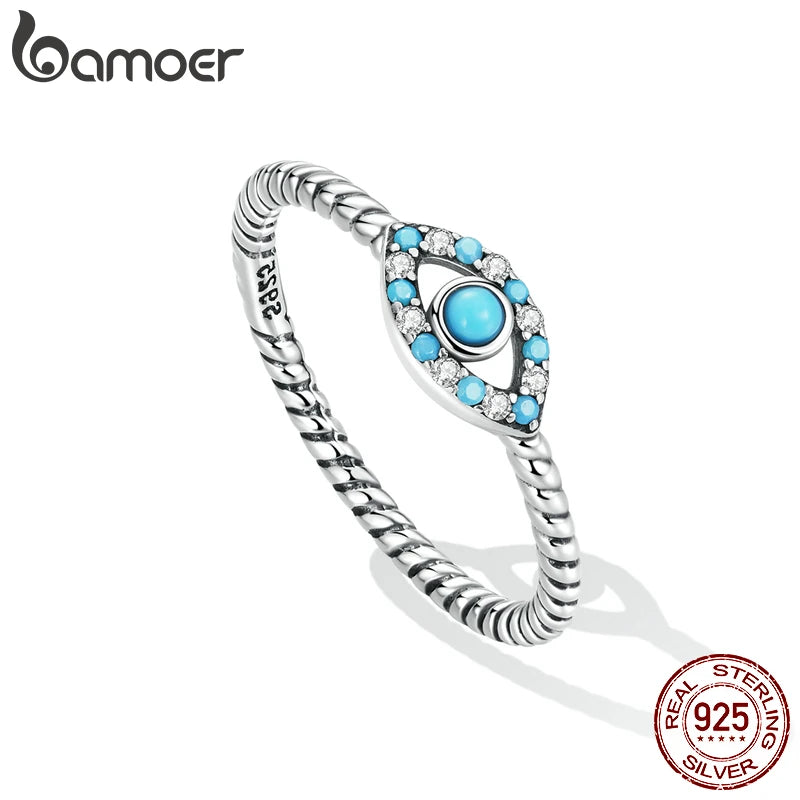 Genuine 925 Sterling Silver Turquoise Demon Eye Ring - Natural Stone