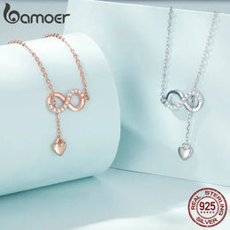 925 Sterling Silver Infinity Love Pendant Necklace - Zircon Charm