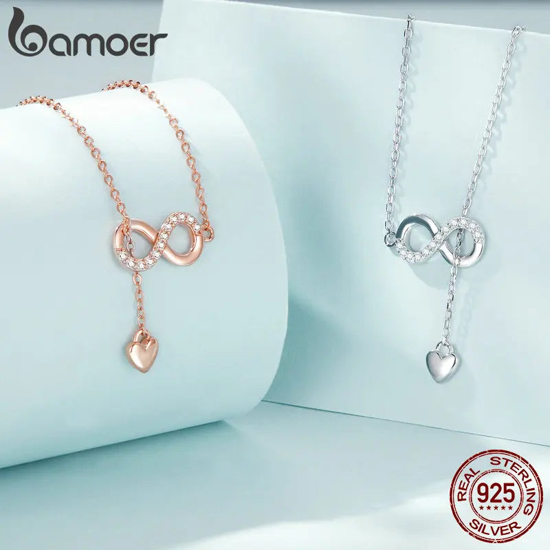 925 Sterling Silver Infinity Love Pendant Necklace - Zircon Charm
