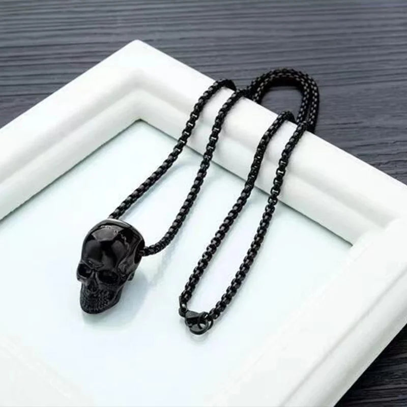 Gold-Plated Skull Necklace - Punk Snake Chain Statement