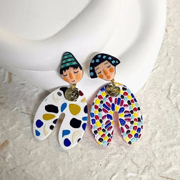 Colourful Dangle Earrings - Lightweight Acrylic Tibetan Silver Jewelry
