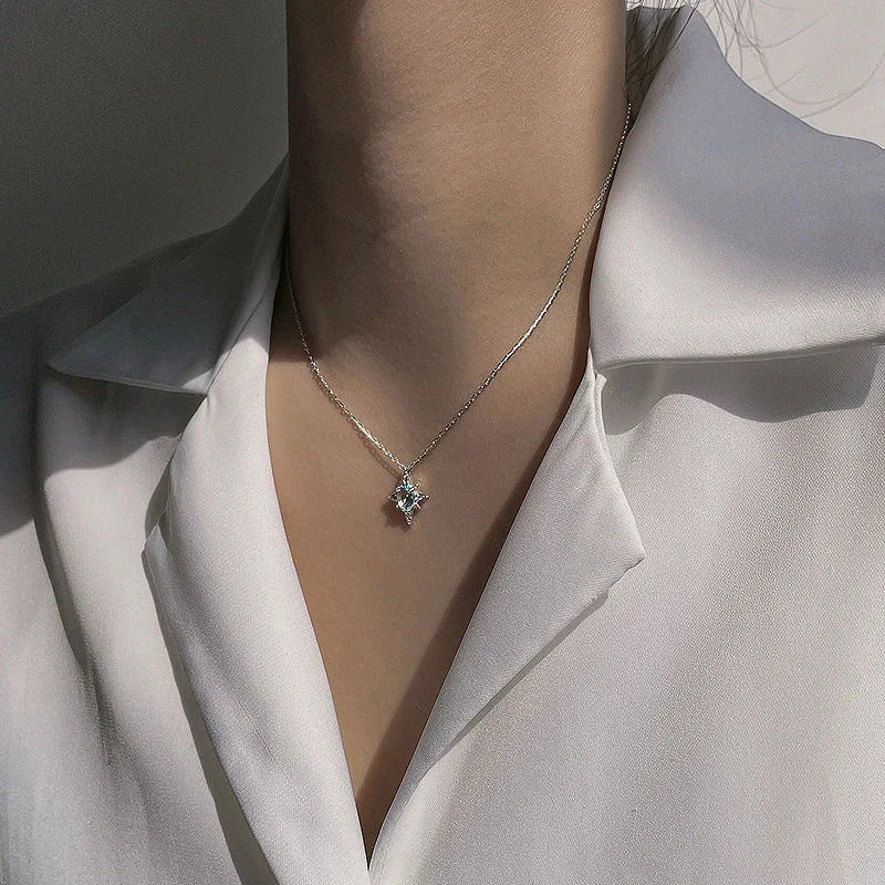 925 Sterling Silver Simple Opal Star Necklace - Celestial Gemstone Jewelry