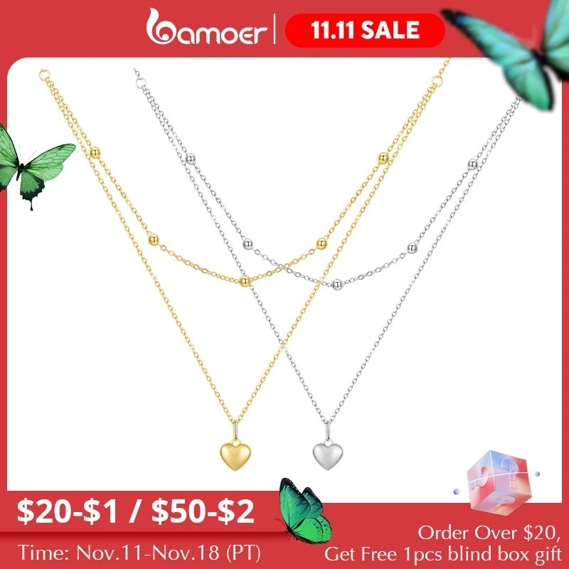 Genuine 925 Sterling Silver Double Layer Necklace - Minimalist Fine Jewelry
