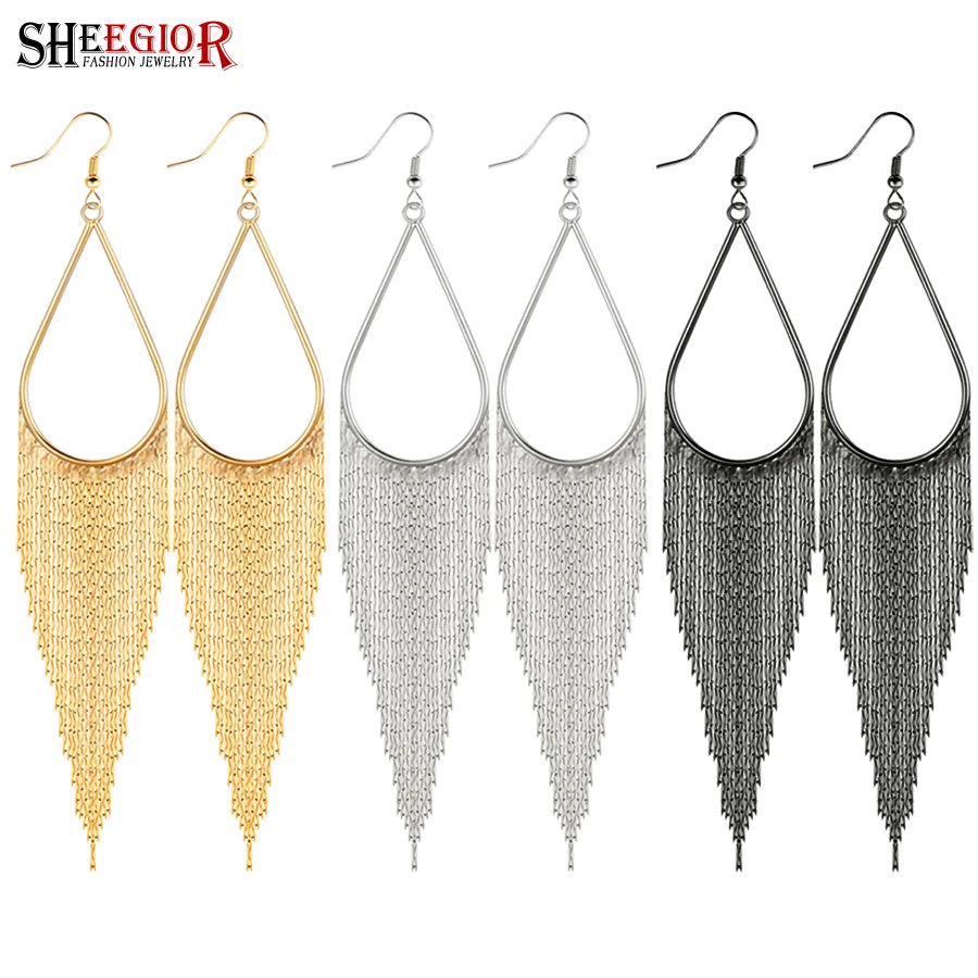 Boho Gold Long Tassels Earrings - Statement Tassel Jewelry