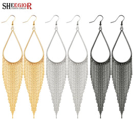 Boho Gold Long Tassels Earrings - Statement Tassel Jewelry
