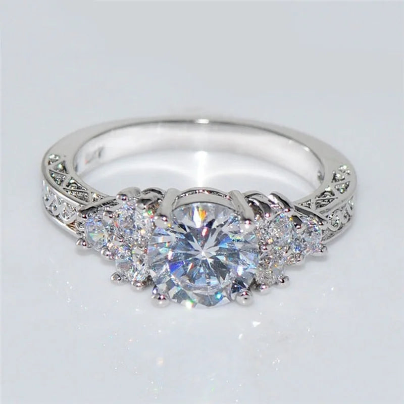 Exquisite Silver Color White Zircon Crystal Ring - Geometric Wedding Band