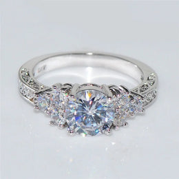 Exquisite Silver Color White Zircon Crystal Ring - Geometric Wedding Band