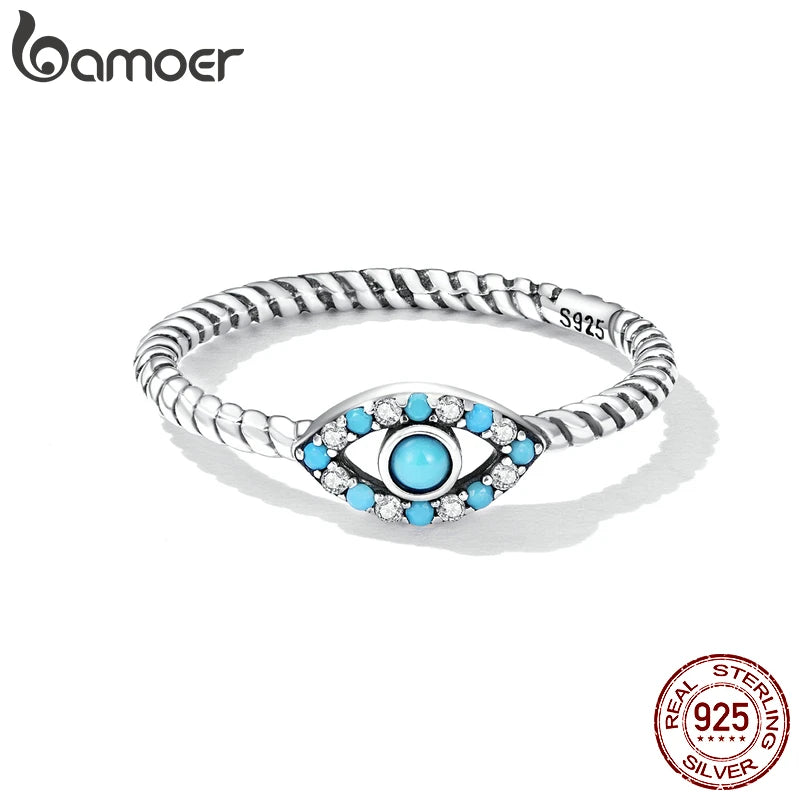 Genuine 925 Sterling Silver Turquoise Demon Eye Ring - Natural Stone