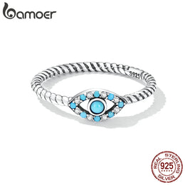 Genuine 925 Sterling Silver Turquoise Demon Eye Ring - Natural Stone