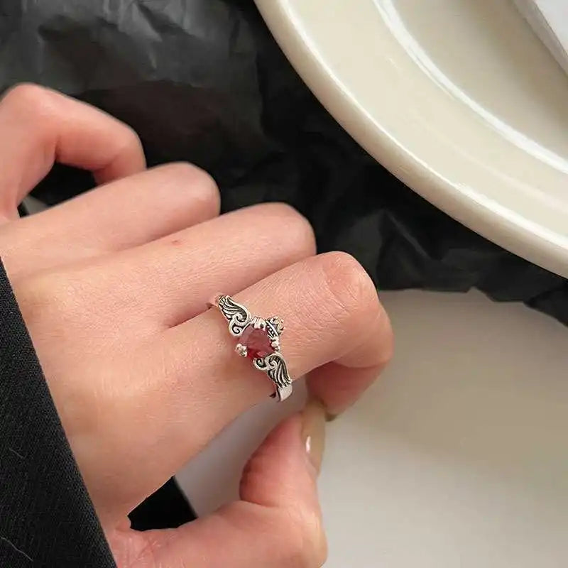 925 Sterling Silver Red Love Heart Ring - Romantic Gemstone Jewelry